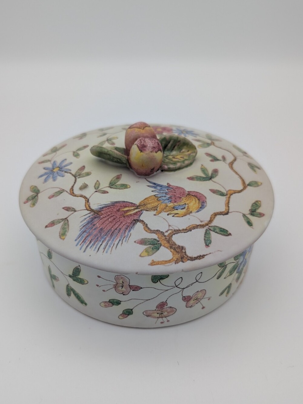 Vintage Italian Decorative Bird-Print Ceramic Trinket Box